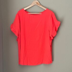 SHEIN Vibrant Coral Blouse with Ruffle Sleeves